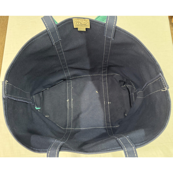 LL Bean Boat & Tote Bag Navy Blue Turquoise LARGE Size 15x22 Butterfly - Picture 9 of 10